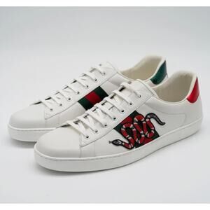 New Authentic Gucci Ace Embroidered Snake Leather Sneakers Men's Size 16.5